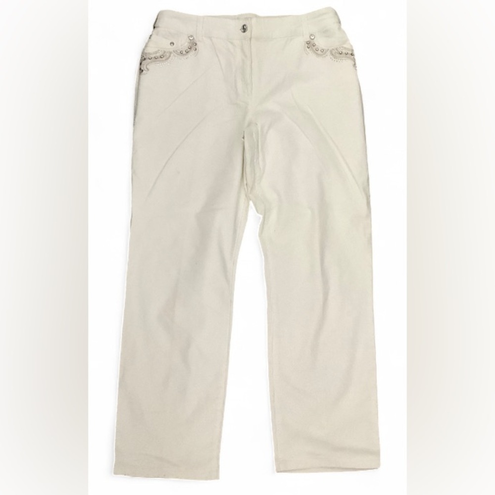 Chico’s Cream Rhinestone Embellished Cotton Jeans Women’s Size 25